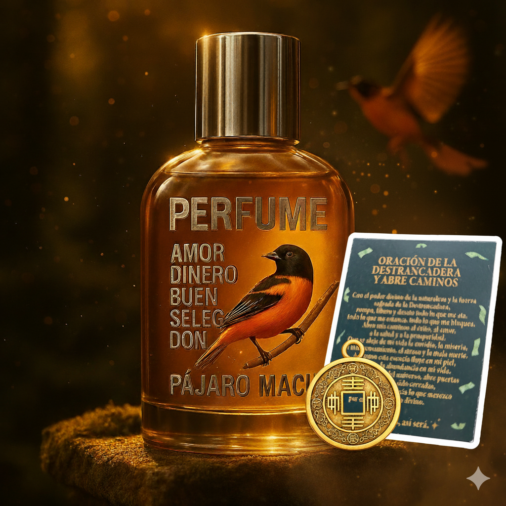 Perfume Pájaro Macua Abundancia y Prosperidad + Amuleto + Oración